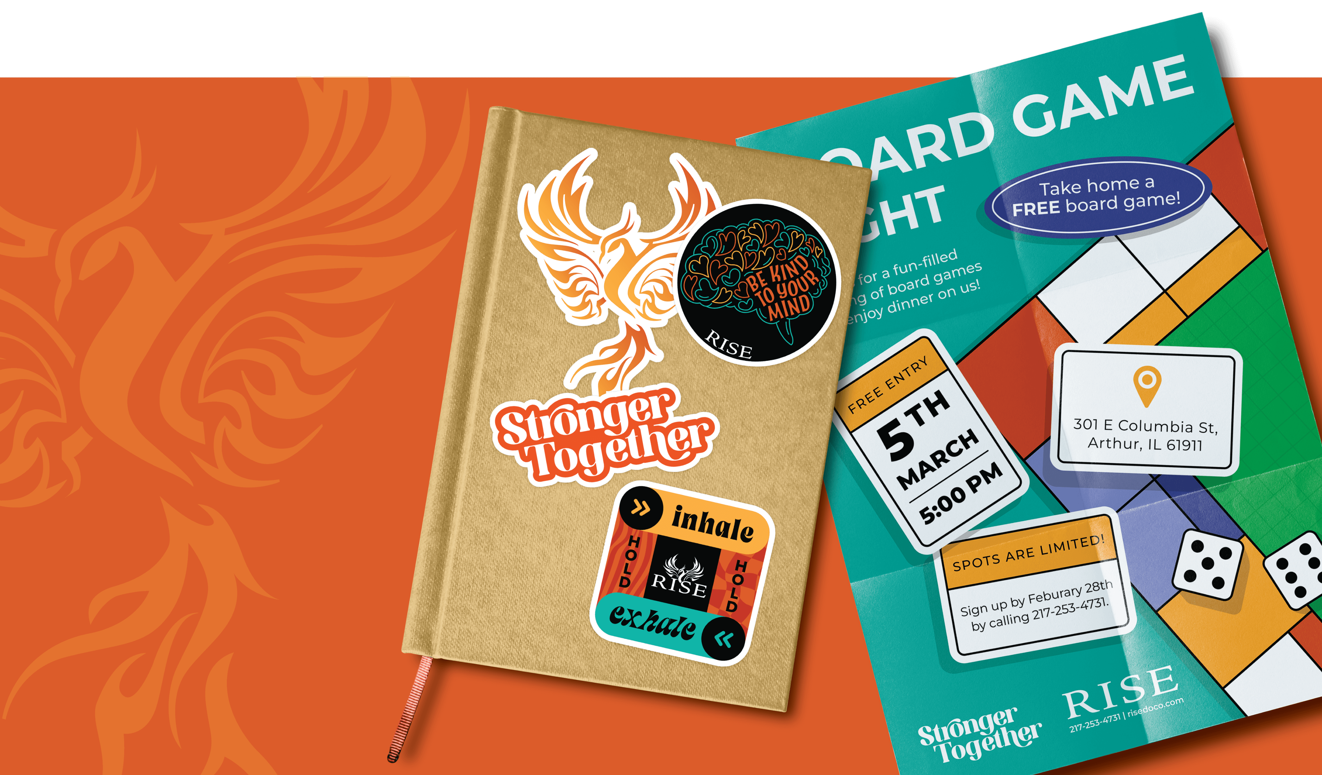 Rise Stickers And Flyer Mockup